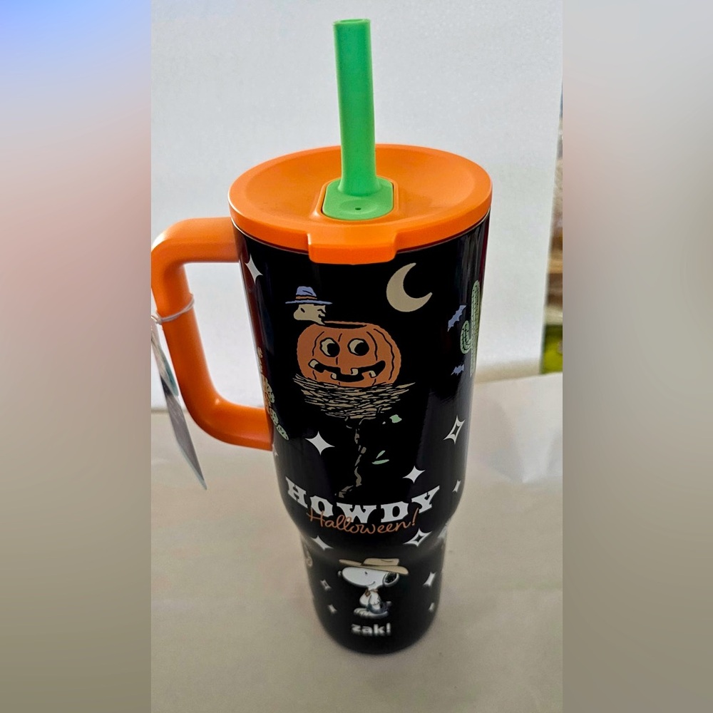Zak! Peanuts Halloween Howdy Pumpkin Tumbler with Straw - Black & Orange (30 oz)